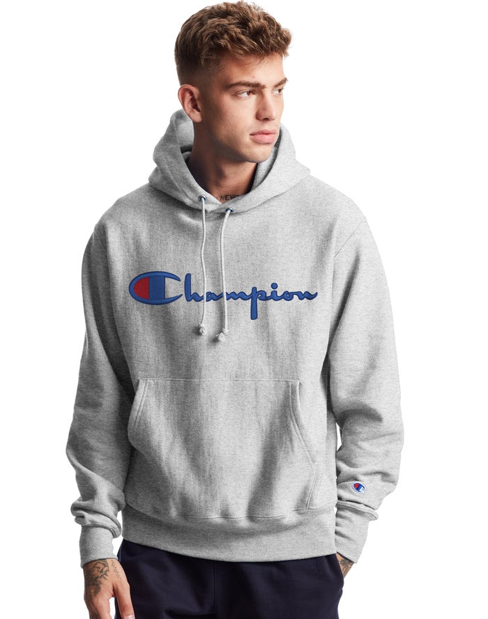 Champion Hoodie Heren - Grijs - Reverse Weave Vintage Script Logo ( 918026-XMJ )